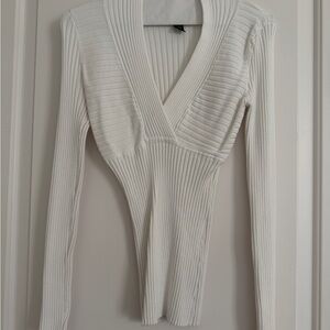 INC International Concepts Women’s White Ribbed Sweater